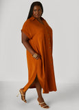 Cuffed Textured Maxi Shirtdress