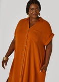 Cuffed Textured Maxi Shirtdress