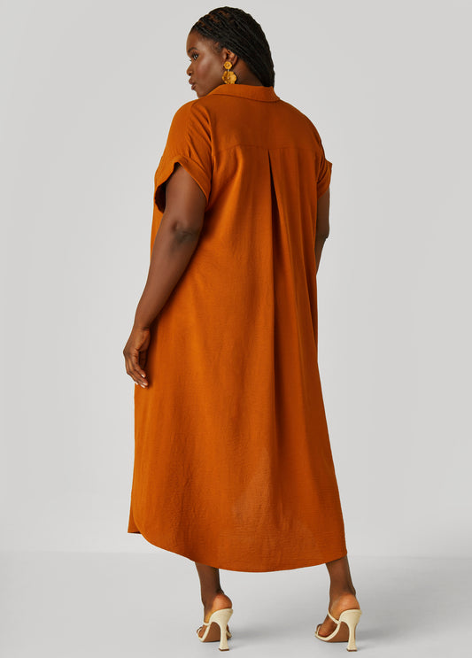 Cuffed Textured Maxi Shirtdress