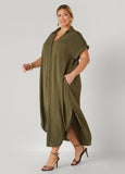 Cuffed Textured Maxi Shirtdress