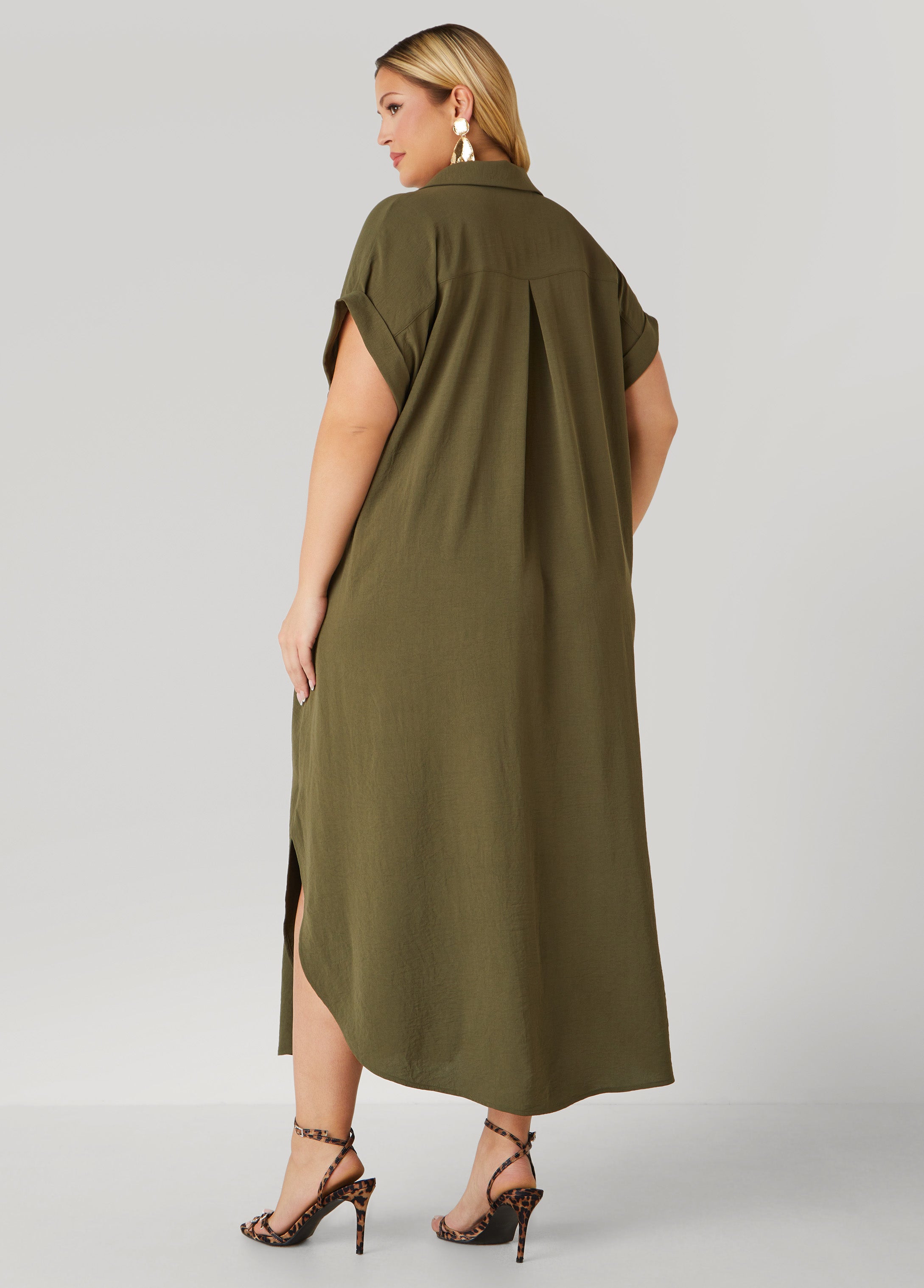 Cuffed Textured Maxi Shirtdress – Ashley Stewart