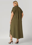 Cuffed Textured Maxi Shirtdress