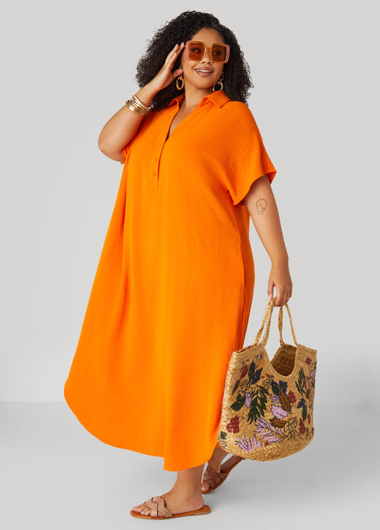 Plus Size Textured Maxi Shirtdress