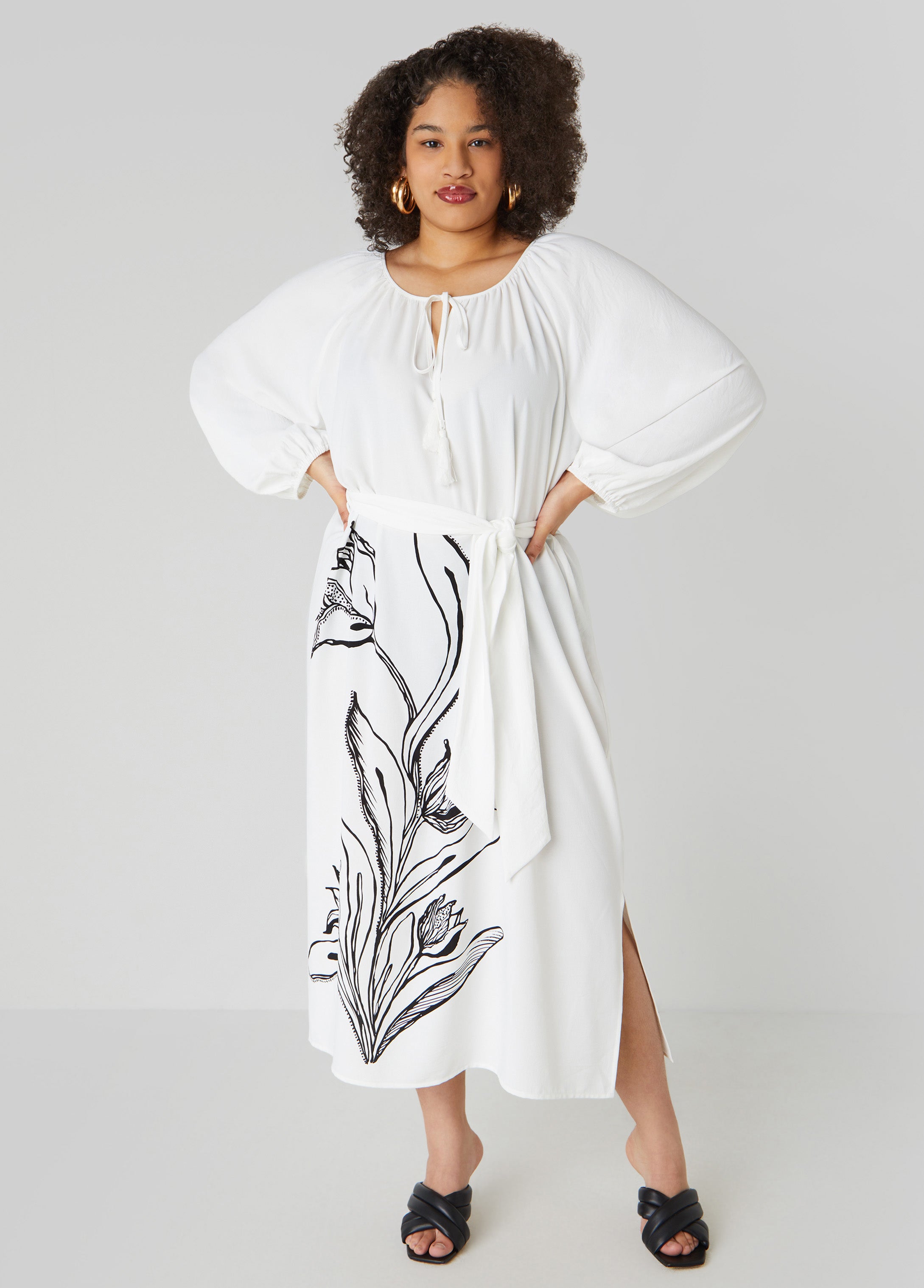 Plus Size Floral Tie Neck Maxi Dress