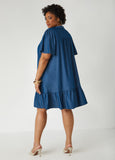 Flounced Chambray Shirtdress
