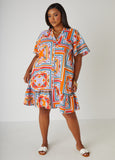 Printed Flounced Shirtdress