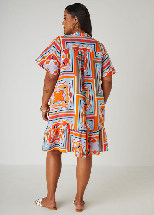 Printed Flounced Shirtdress