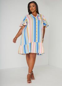 Striped Flounced Shirtdress