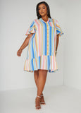 Striped Flounced Shirtdress