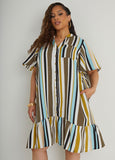 Flounced Striped Shirtdress