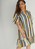 Flounced Striped Shirtdress