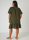 Flounced Slub Woven Shirtdress