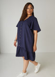 Flounced Slub Woven Shirtdress