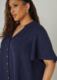 Flounced Slub Woven Shirtdress