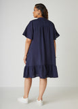 Flounced Slub Woven Shirtdress