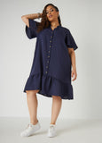 Flounced Slub Woven Shirtdress