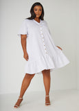 Plus Size Slub Woven Flounced Shirtdress