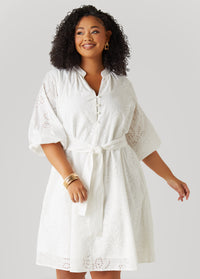 Eyelet Cotton Puff Sleeved Dress