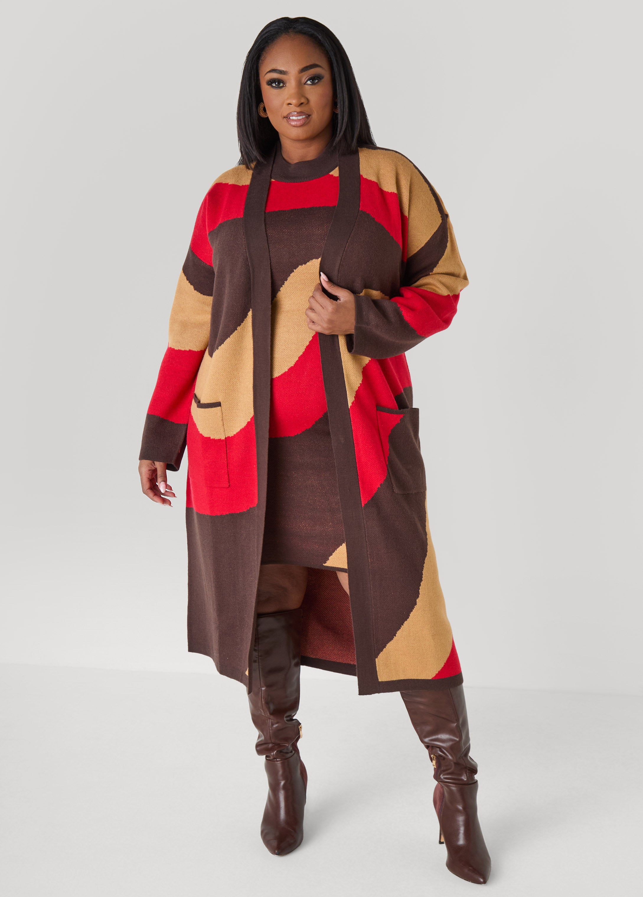 Plus Size Colorblock Sweater Duster