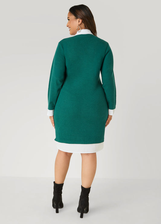 Poplin Paneled Sweater Dress