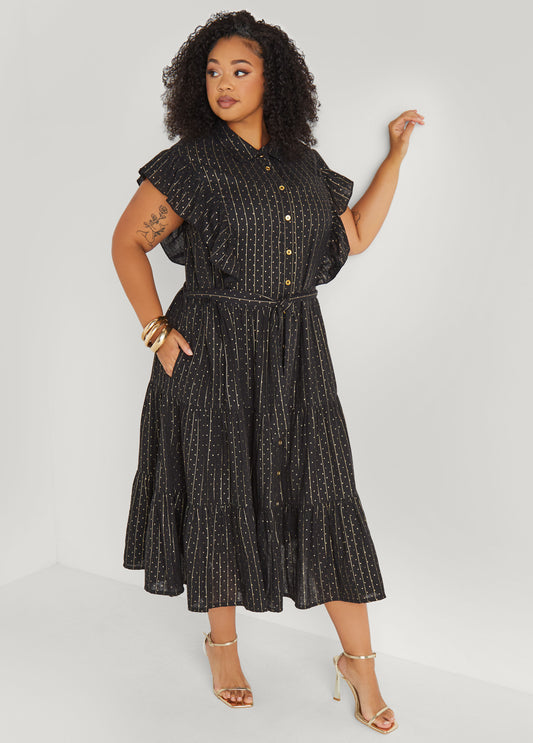 Plus Size Metallic Print Midaxi Dress
