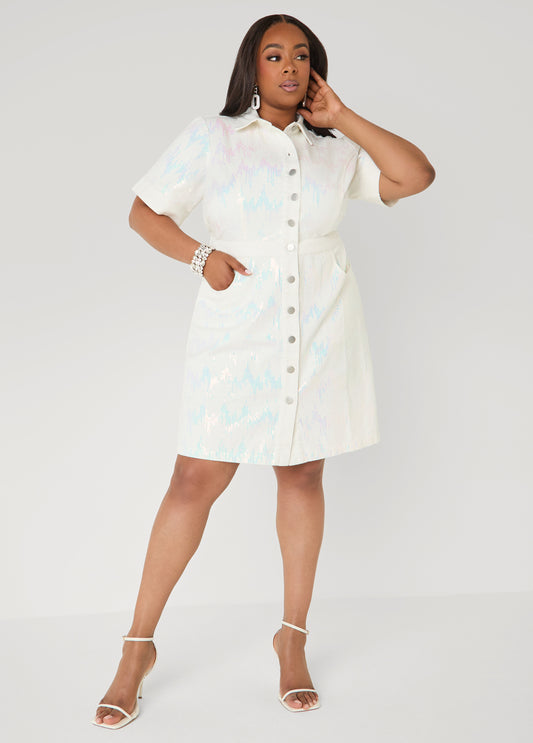 Sequined Denim Shirtdress