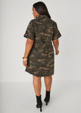 Belted Camo Print Denim Dress