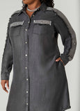 Frayed Two Tone Chambray Dress