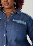 Frayed Two Tone Chambray Dress