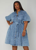 Plus Size Acid Wash Chambray Shirtdress