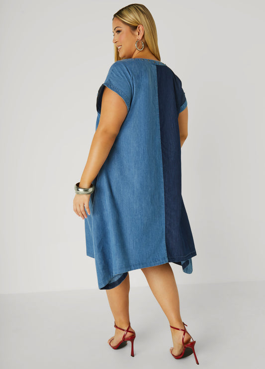Studded Two Tone Chambray Dress