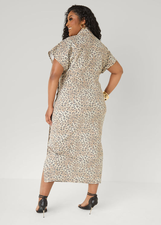 Leopard Denim Midi Dress