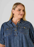 Flounced Stonewash Chambray Dress