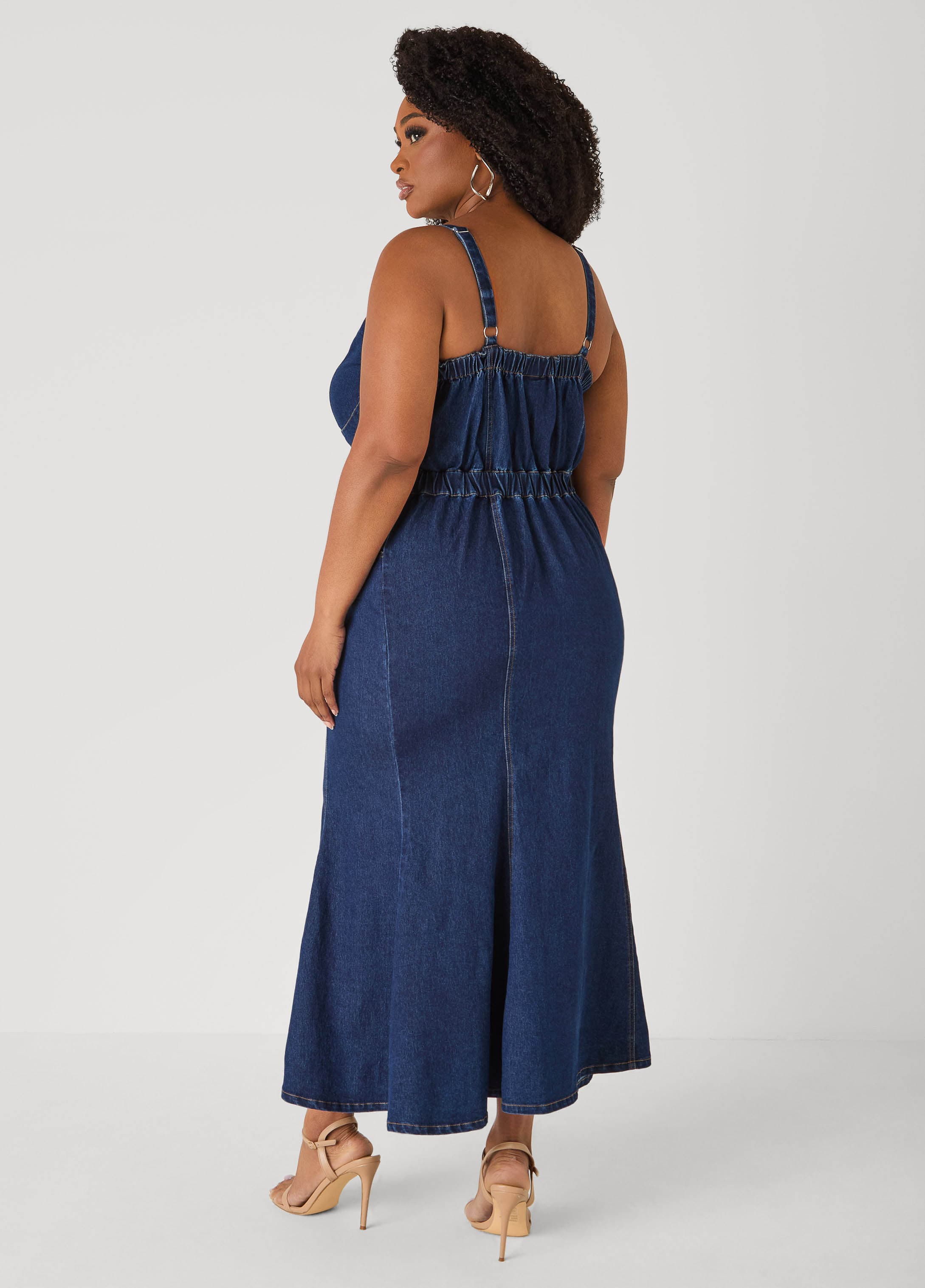 Plus Size Tall Sweetheart Maxi Denim Dress, Denim Blue, 26/28
