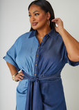 Two Tone Chambray Midaxi Dress