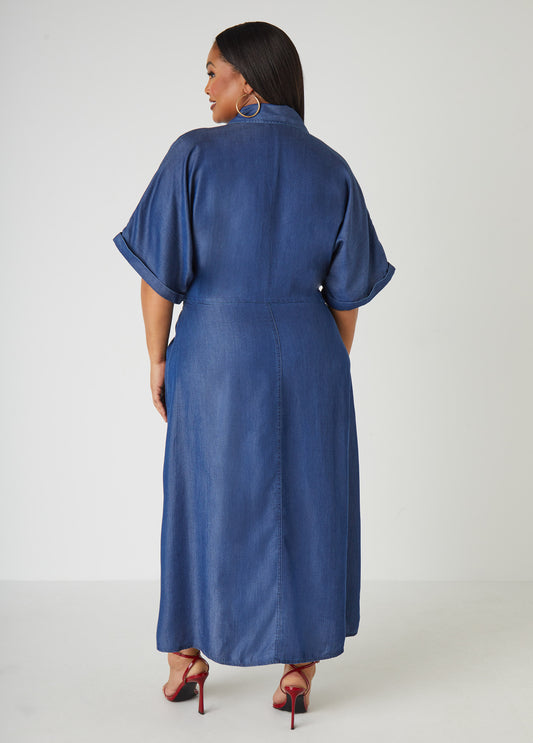 Two Tone Chambray Midaxi Dress