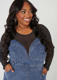 Mesh Paneled Denim Dress
