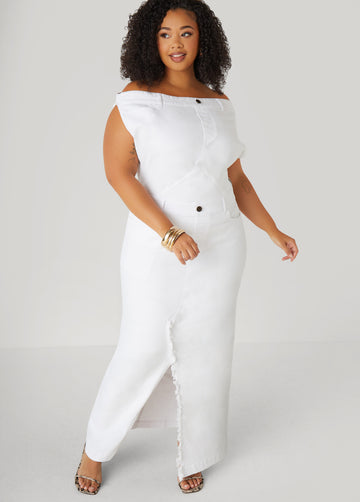 Off The Shoulder Denim Maxi Dress