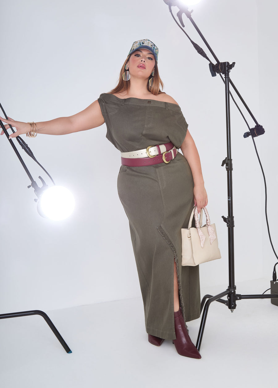 Plus Size Off The Shoulder Denim Dress