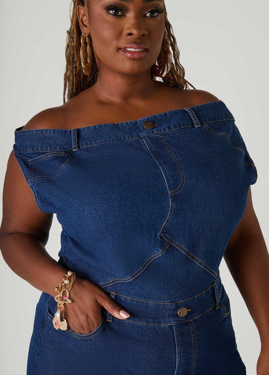 Off The Shoulder Denim Maxi Dress