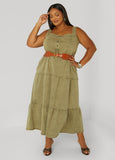 Flounced Denim Maxi Dress