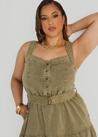 Flounced Denim Maxi Dress