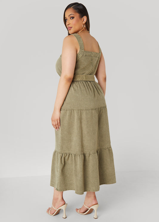 Flounced Denim Maxi Dress