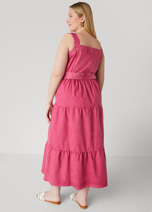 Flounced Maxi Denim Dress