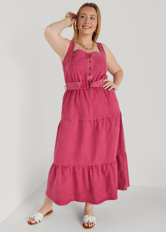 Plus Size Flounced Maxi Denim Dress