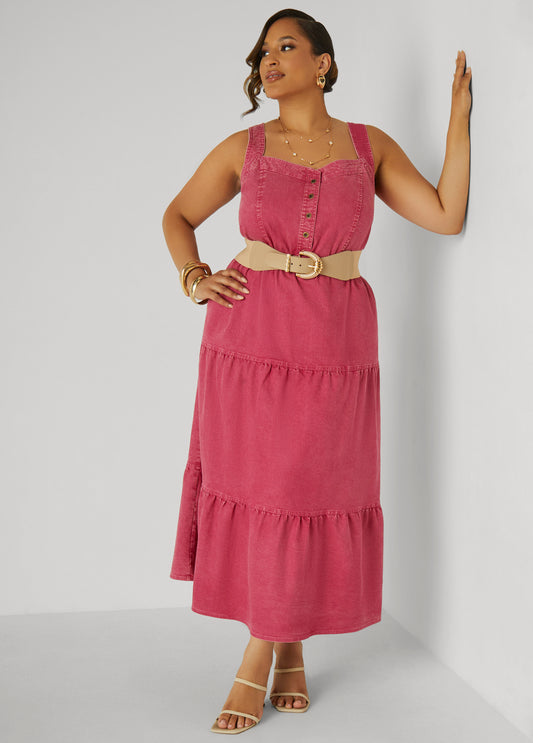 Plus Size Flounced Maxi Denim Dress