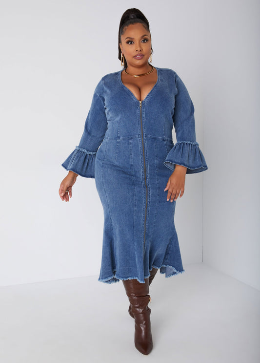 Plus Size denim dress jeans dresses midaxi sexy chambray