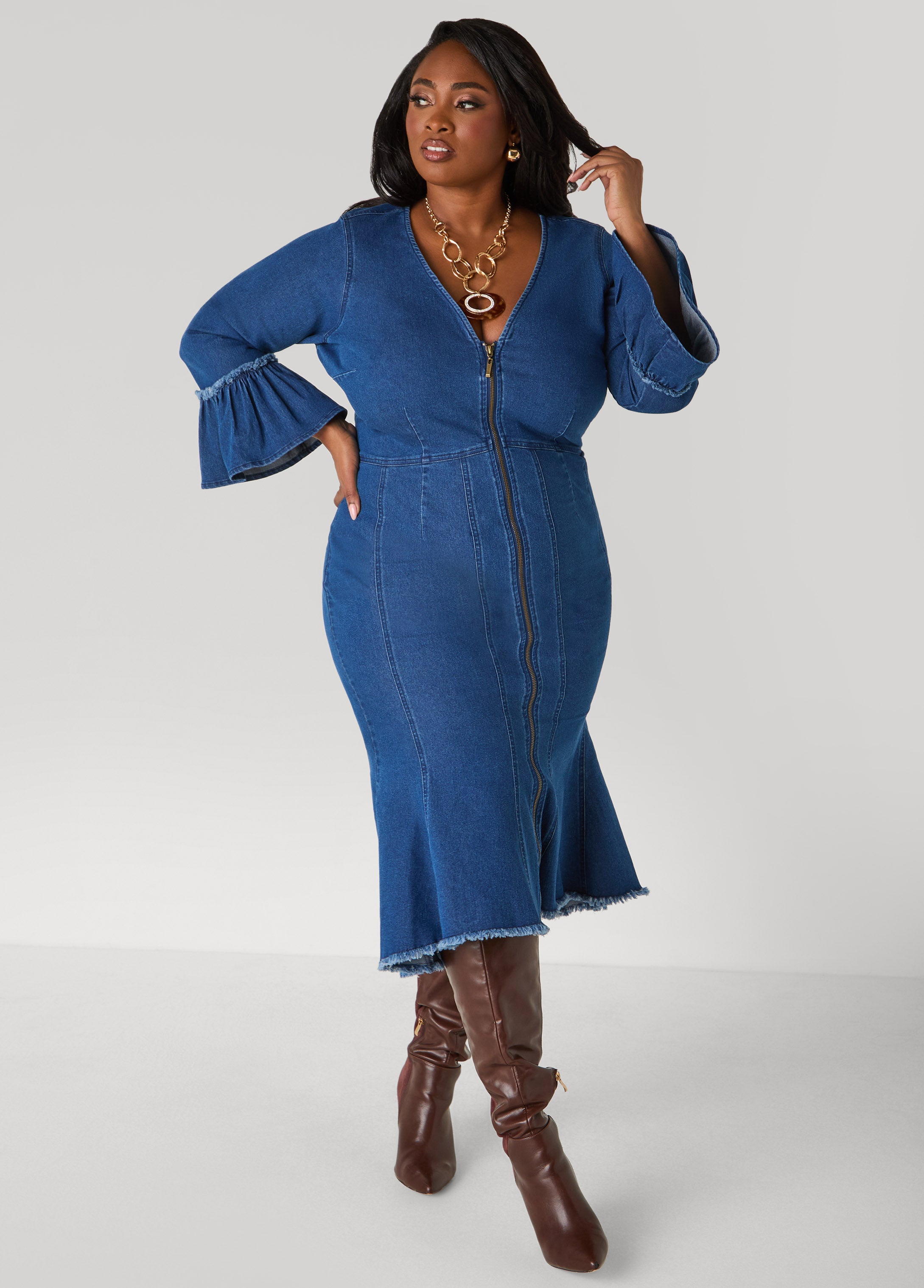 Plus Size denim dress jeans dresses sexy midaxi chambray dress