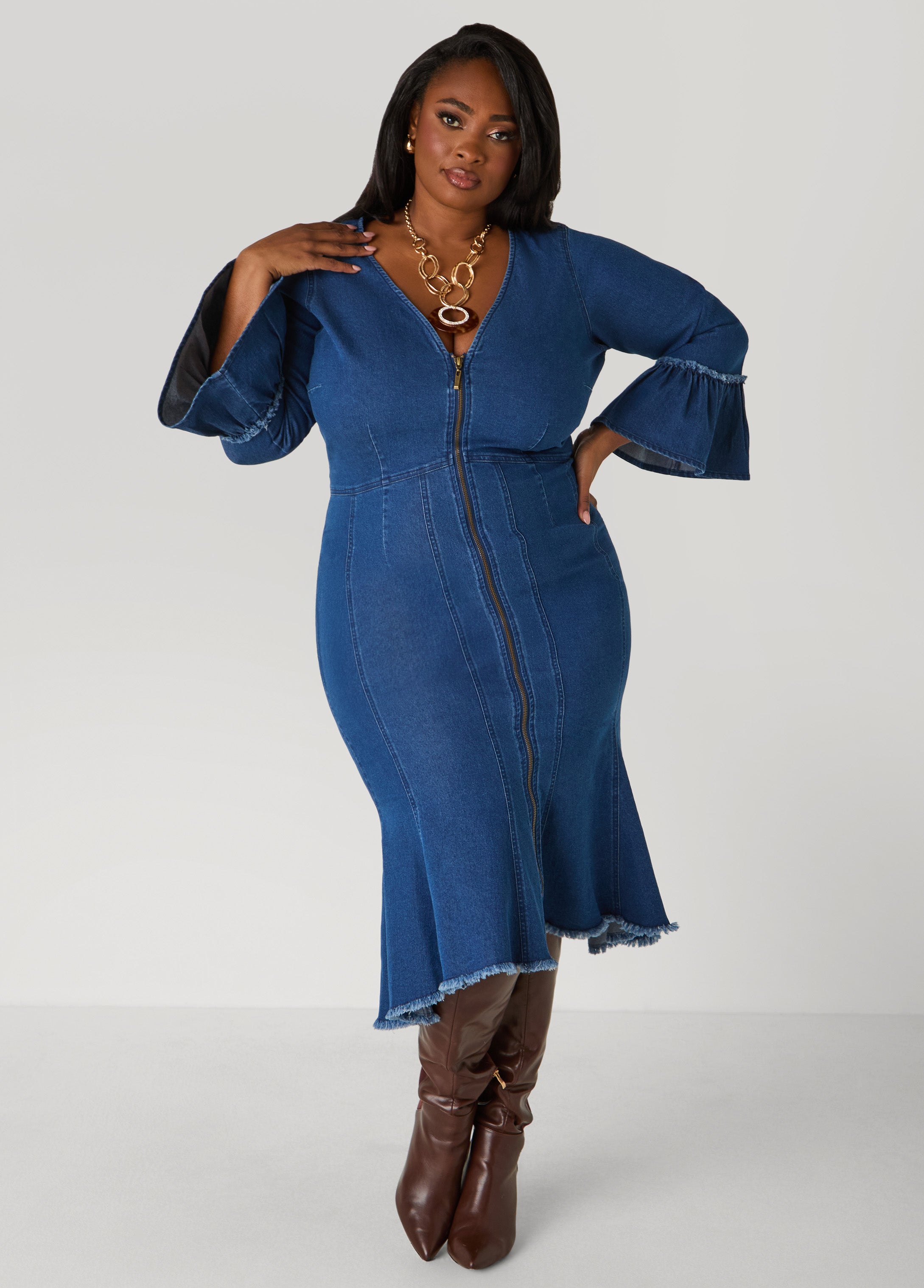 Plus Size denim dress jeans dresses sexy midaxi chambray dress