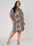 Cuffed Paisley Print Shirtdress